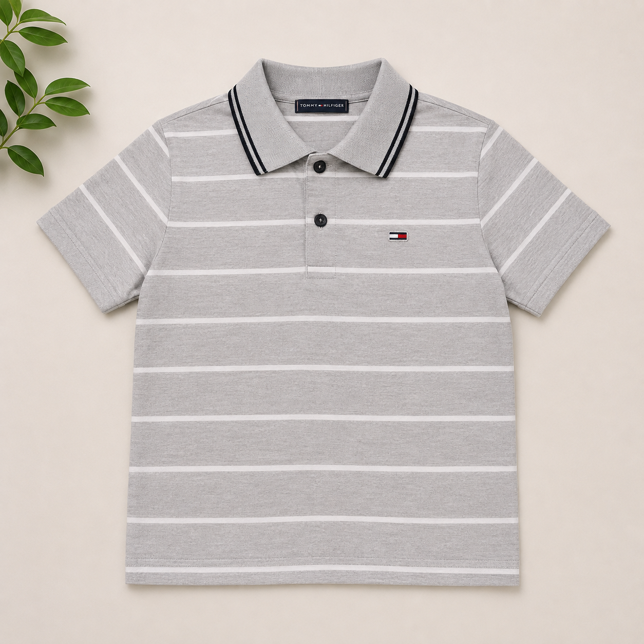 Grey Striped Kids Polo T-shirt