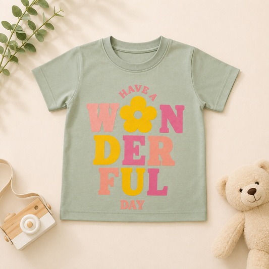 Have A Wonderful Day Kids Cotton T-shirt - Floral Print