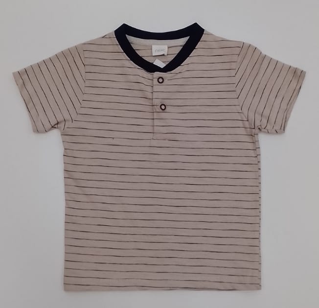 Beige Striped Kids Henley T-shirt