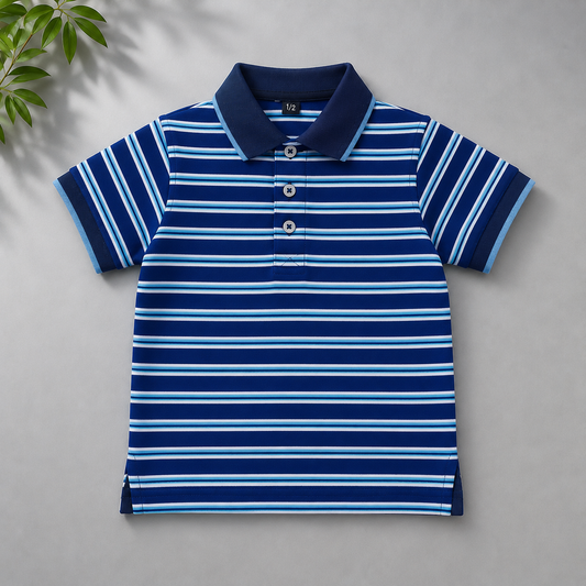 Blue Striped Kids Polo T-shirt