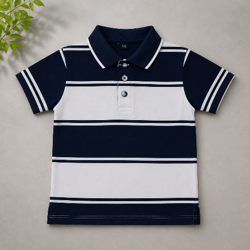 Navy Striped Kids Polo T-shirt