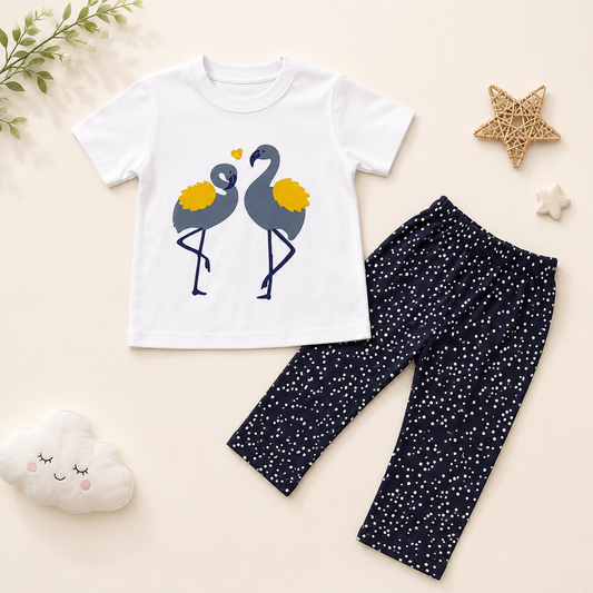 Flamingo Kids Cotton 2-Piece Set - T-shirt & Trouser