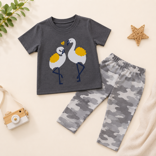Flamingo Kids Cotton 2-Piece Set - T-shirt & Trouser