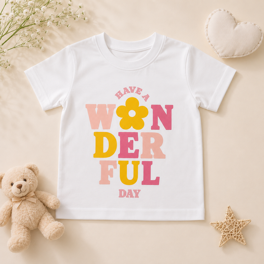 Have A Wonderful Day Kids Cotton T-shirt - Floral Print