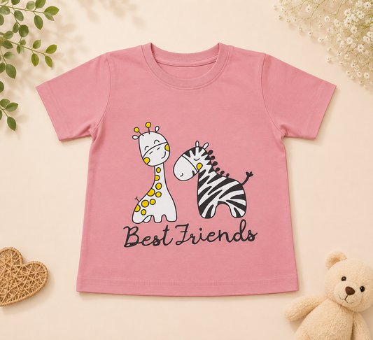 Best Friends Giraffe Zebra Kids Cotton T-shirt