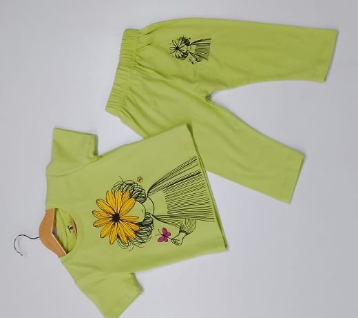Sunflower Girl Cotton Half Sleeve T-shirt & Full Trouser
