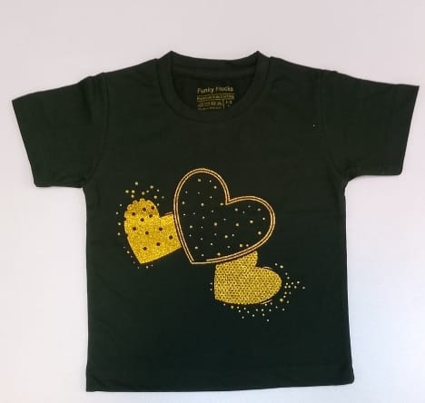 Golden Glitter Hearts Kids Cotton T-shirt