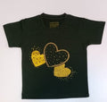 Golden Glitter Hearts Kids Cotton T-shirt