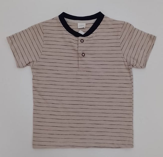 Beige Striped Kids Henley T-shirt