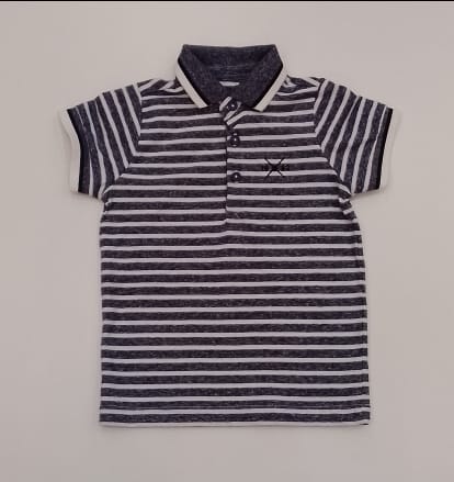 Navy White Striped Kids Polo T-shirt