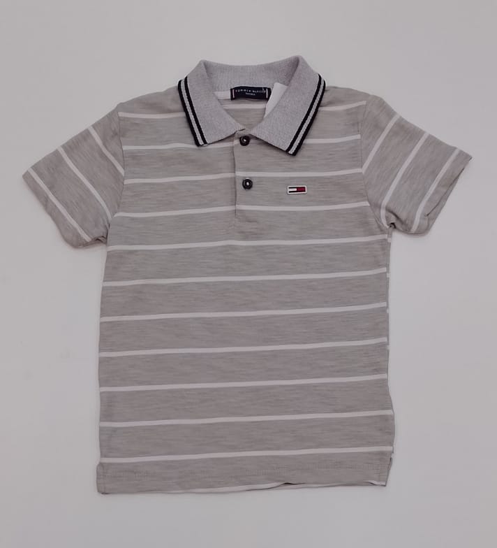 Grey Striped Kids Polo T-shirt
