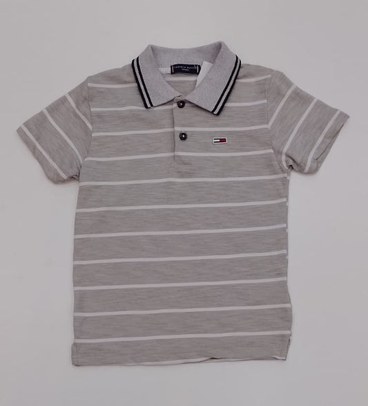 Grey Striped Kids Polo T-shirt