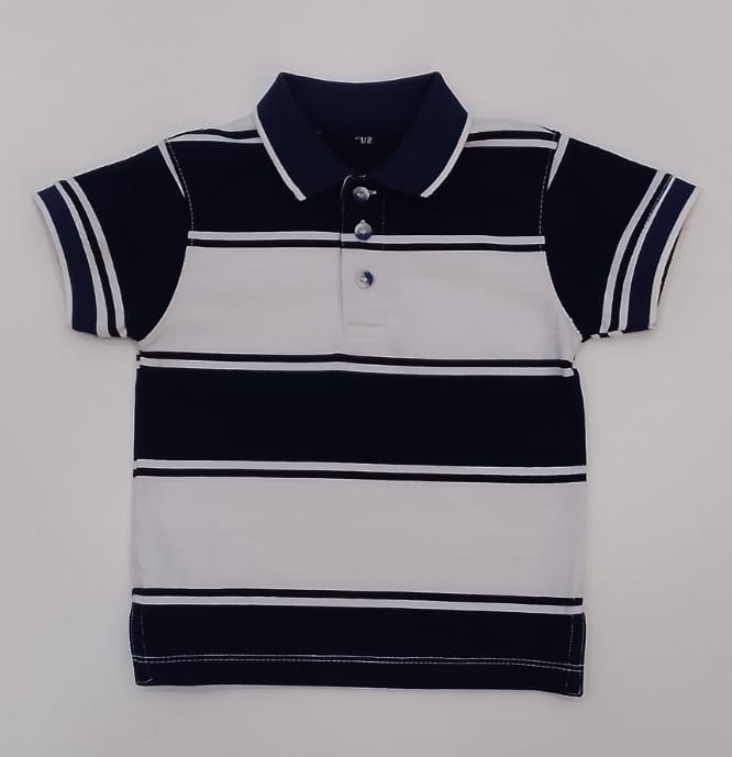 Navy Striped Kids Polo T-shirt