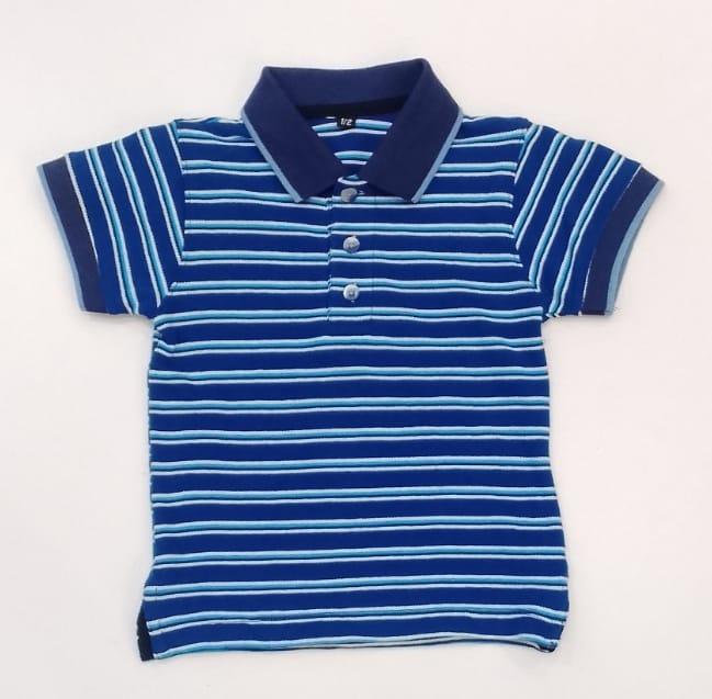 Blue Striped Kids Polo T-shirt