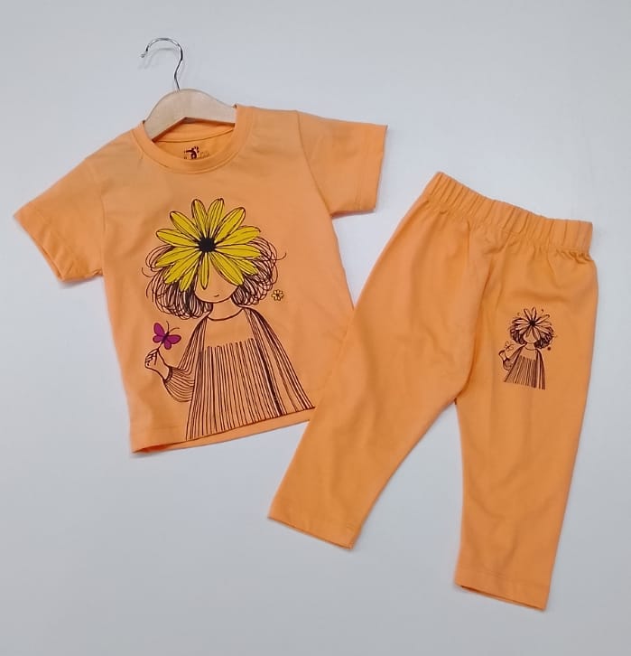Sunflower Girl Cotton Half Sleeve T-shirt & Full Trouser