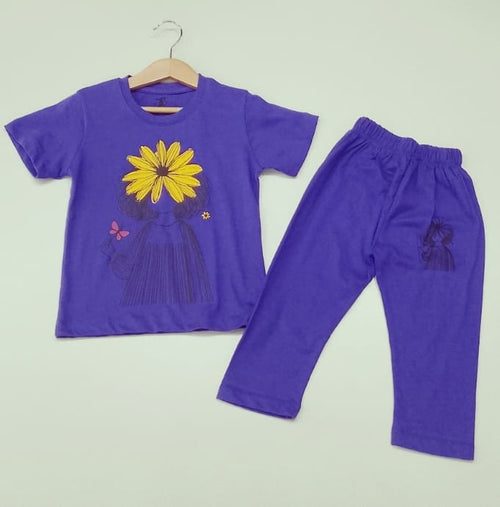 Sunflower Girl Cotton Half Sleeve T-shirt & Full Trouser