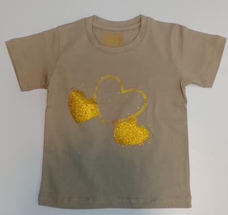 Golden Glitter Hearts Kids Cotton T-shirt