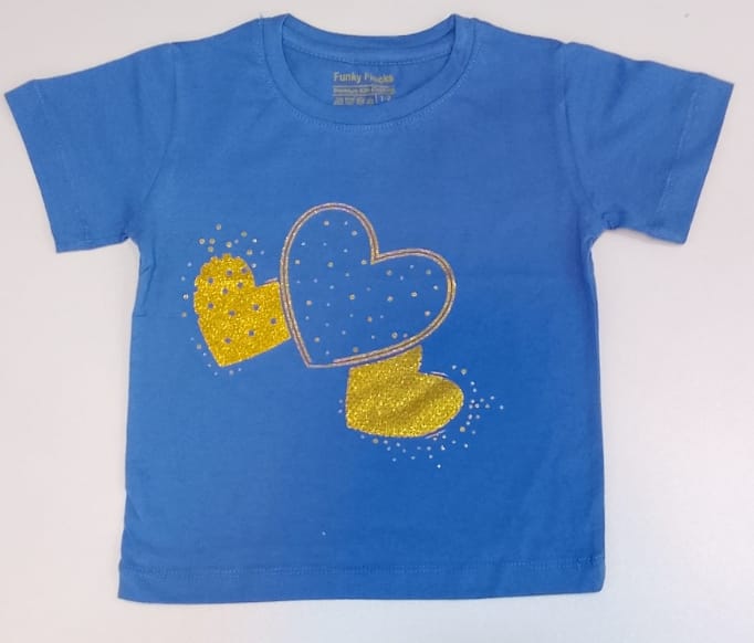 Golden Glitter Hearts Kids Cotton T-shirt