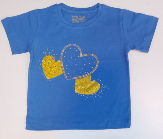 Golden Glitter Hearts Kids Cotton T-shirt